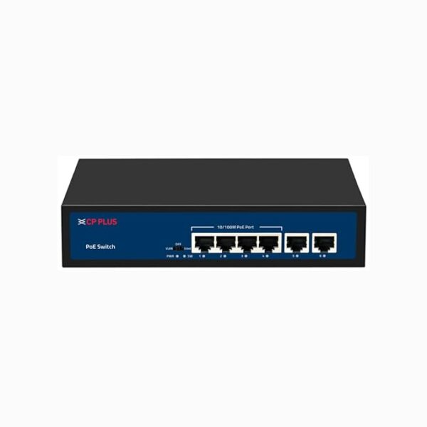 CP Plus CP-DNW-HPU4H2-48-V2 6-Port PoE Switch – 4 PoE + 2 Uplink, 100Mbps, 30W/Port, 100m Range