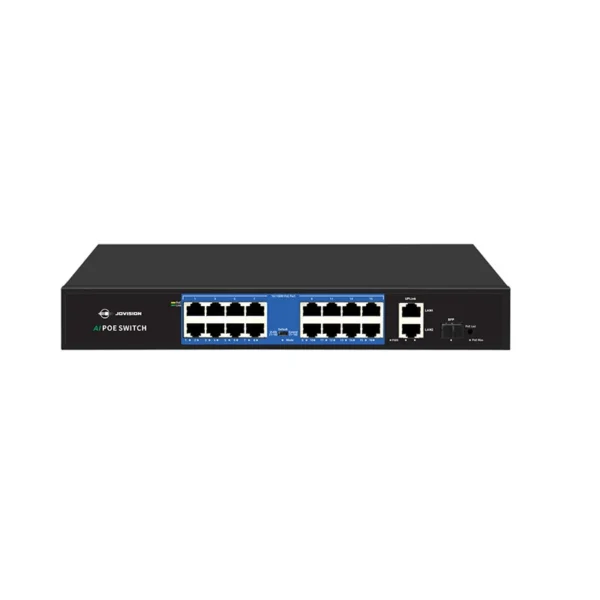 JOVISION JVS-S19-16P-200W 16-Port PoE Switch with 2 Uplink Ports, SFP, AI VLAN & 250m Extend